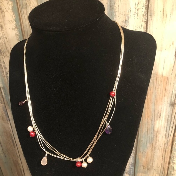 🌹 Silver necklace with stone droplets - Picture 4 of 6